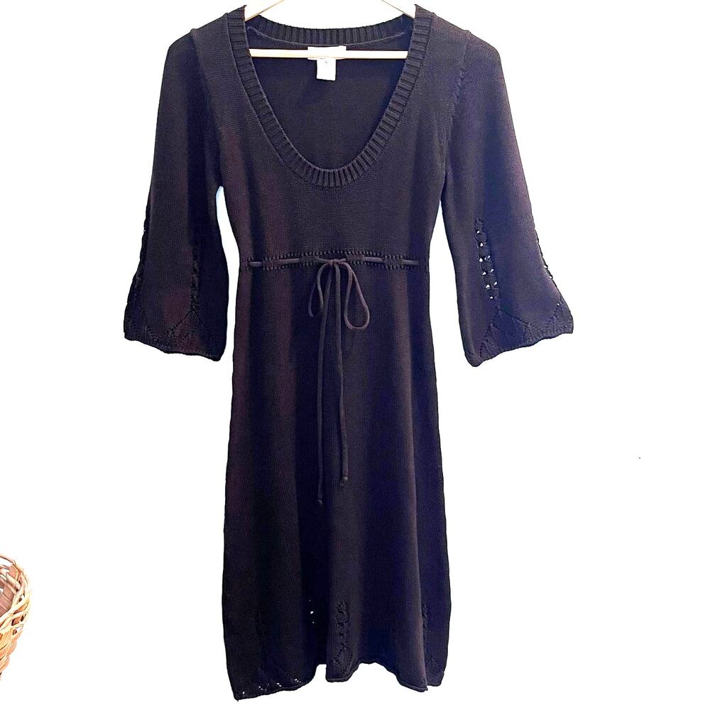 Candies Y2K Babydoll Sweater Dress Crochet Size S Scoop NeckTie Waist Fairy